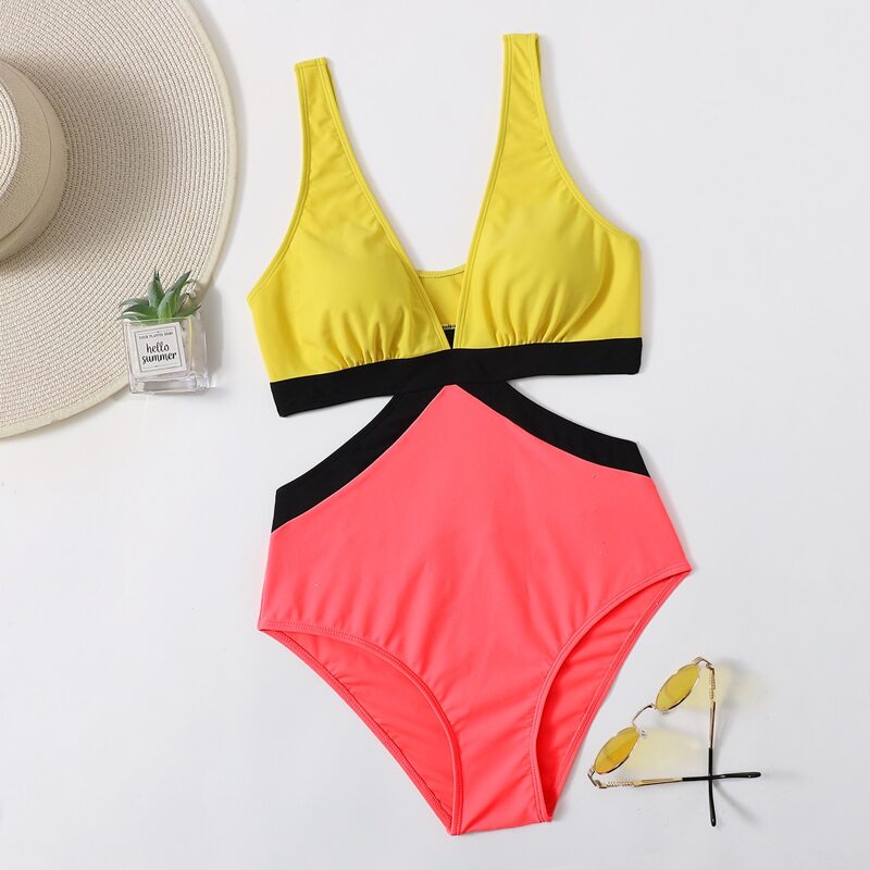 

Colorblock Cut-out Side One Piece Swimsuit, Multicolor