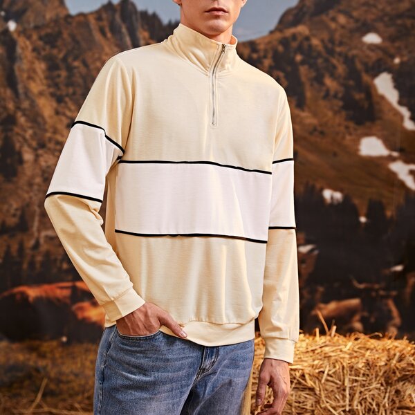 

Men Colorblock Quarter Zip Sweatshirt, Apricot
