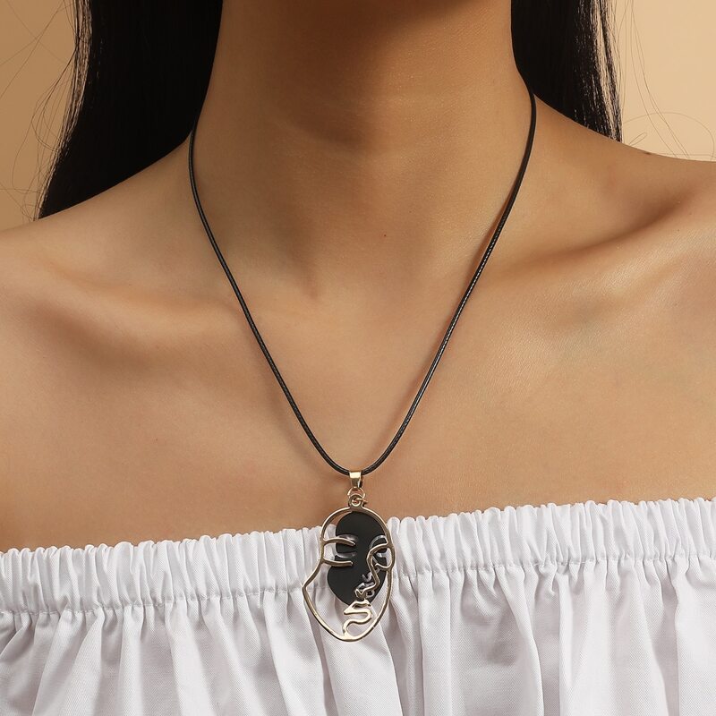 

Abstract Face Pendant Necklace, Black
