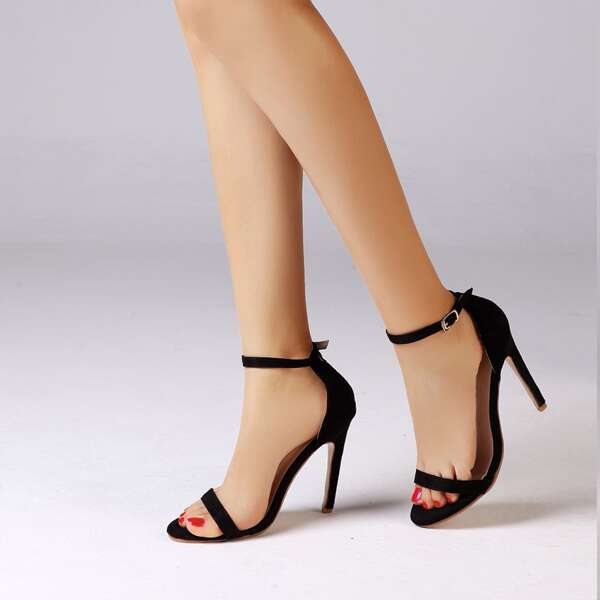 

Ankle Strap Stiletto Heeled Sandals, Black