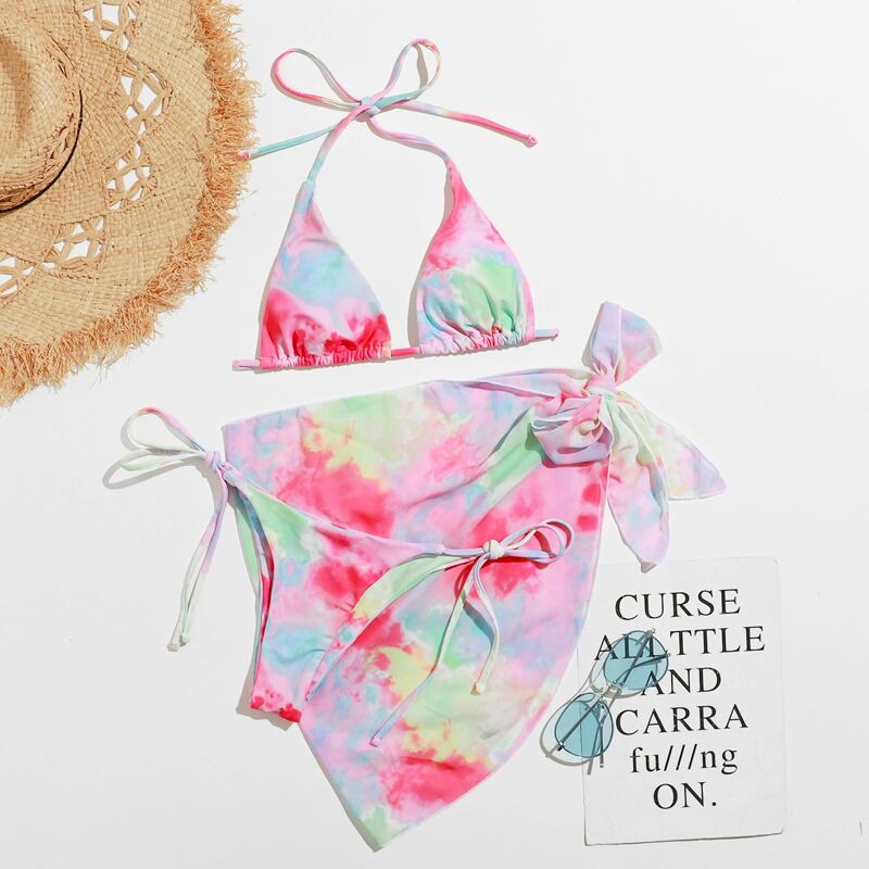 

Tie Dye Bikini Swimsuit With Beach Skirt, Multicolor