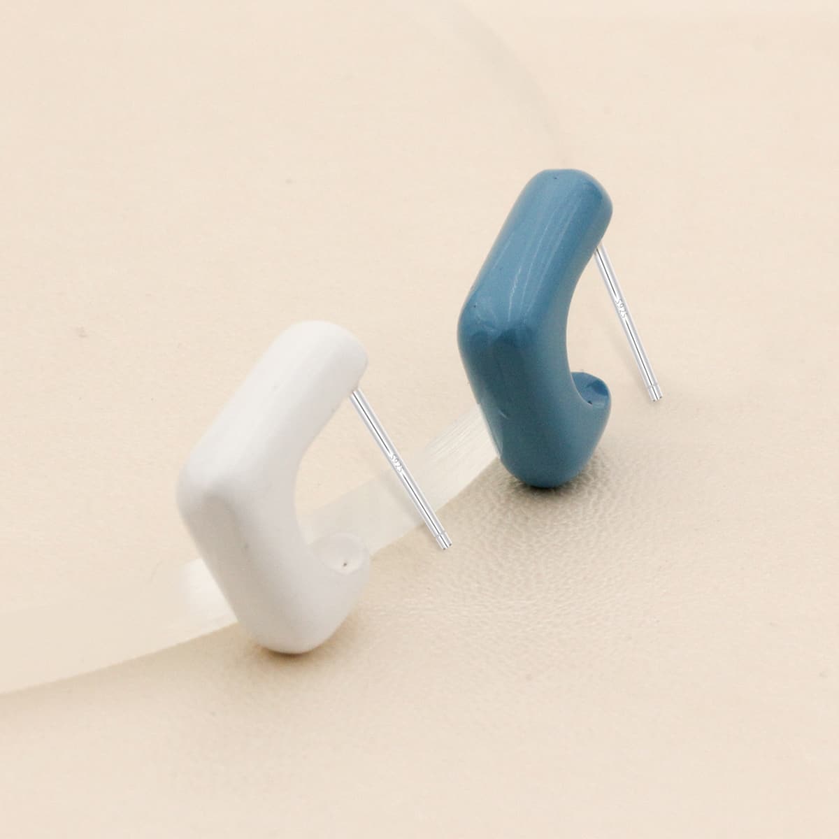 

Colorblock Stud Earrings, Blue and white