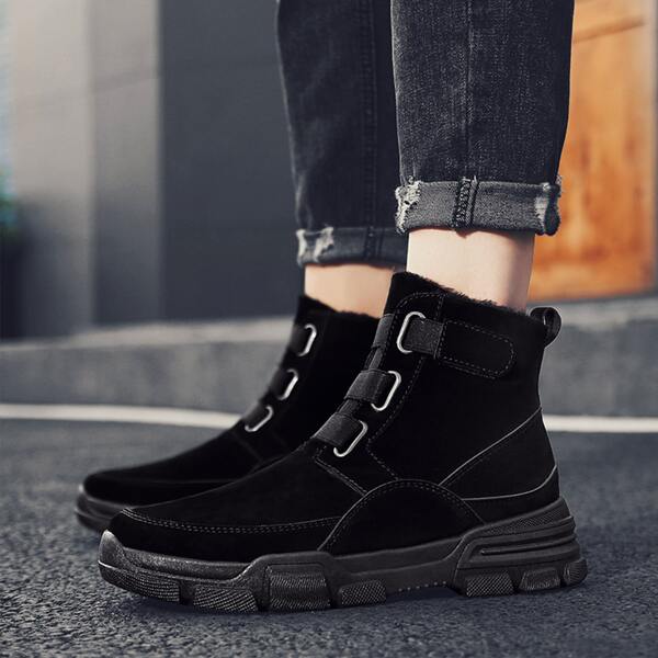 

Men Velcro Strap Wide Fit Boots, Black