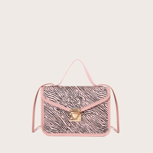

Push Lock Zebra Pattern Satchel Bag, Pink