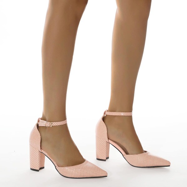 

Point Toe Chunky Ankle Strap Pumps, Pink