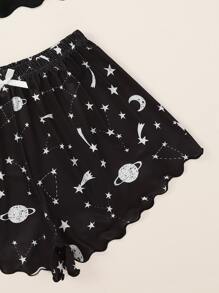 Galaxy Print Lettuce Trim PJ Set / Pajama Set - Black - View 3