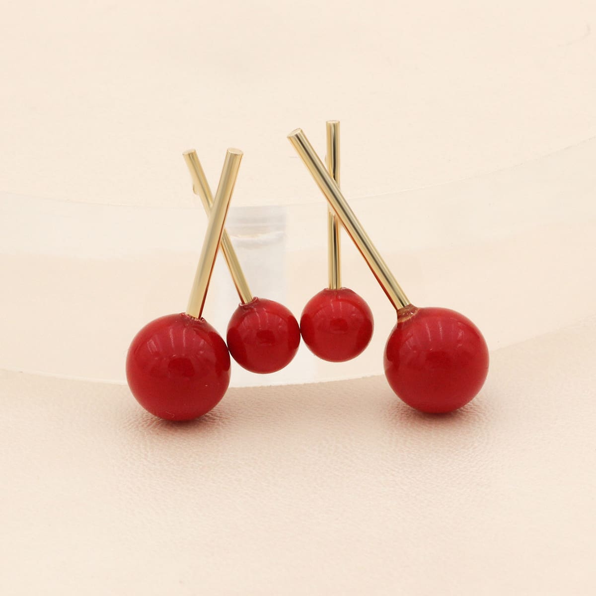 

Ball Drop Earrings, Red