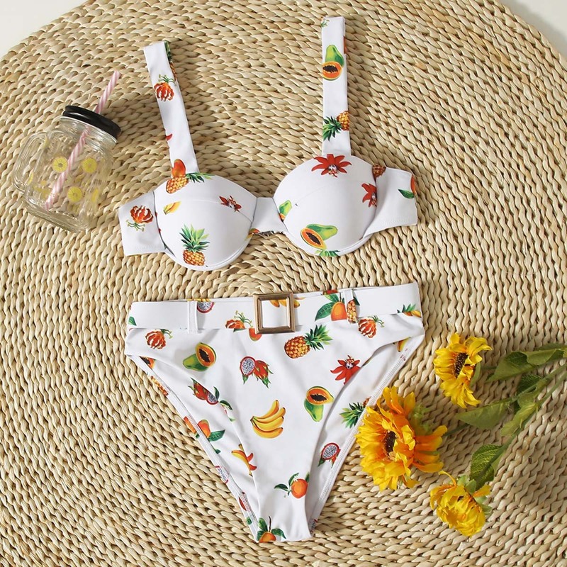 

Fruit Print Buckle Decor Bikini Swimsuit, Multicolor