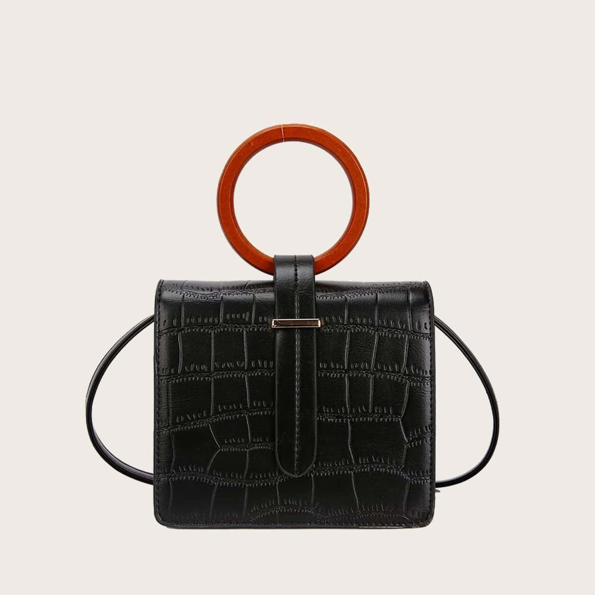 

Croc Effect Flat Bag, Black