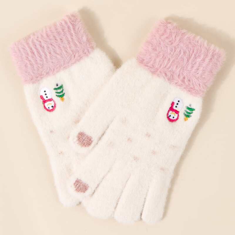 

Christmas Snowman Fluffy Gloves, White