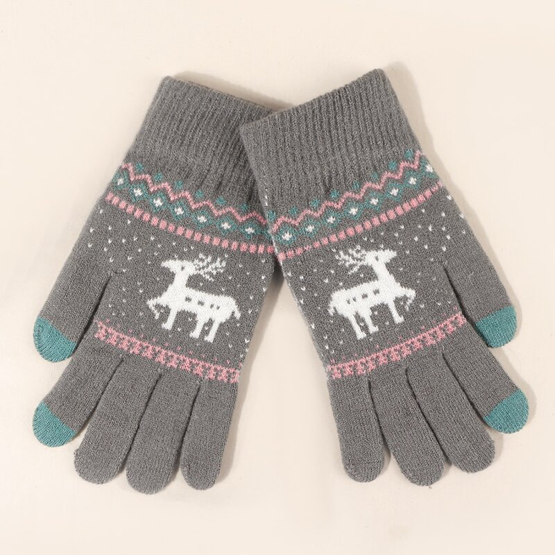 

Christmas Deer Knit Gloves, Grey