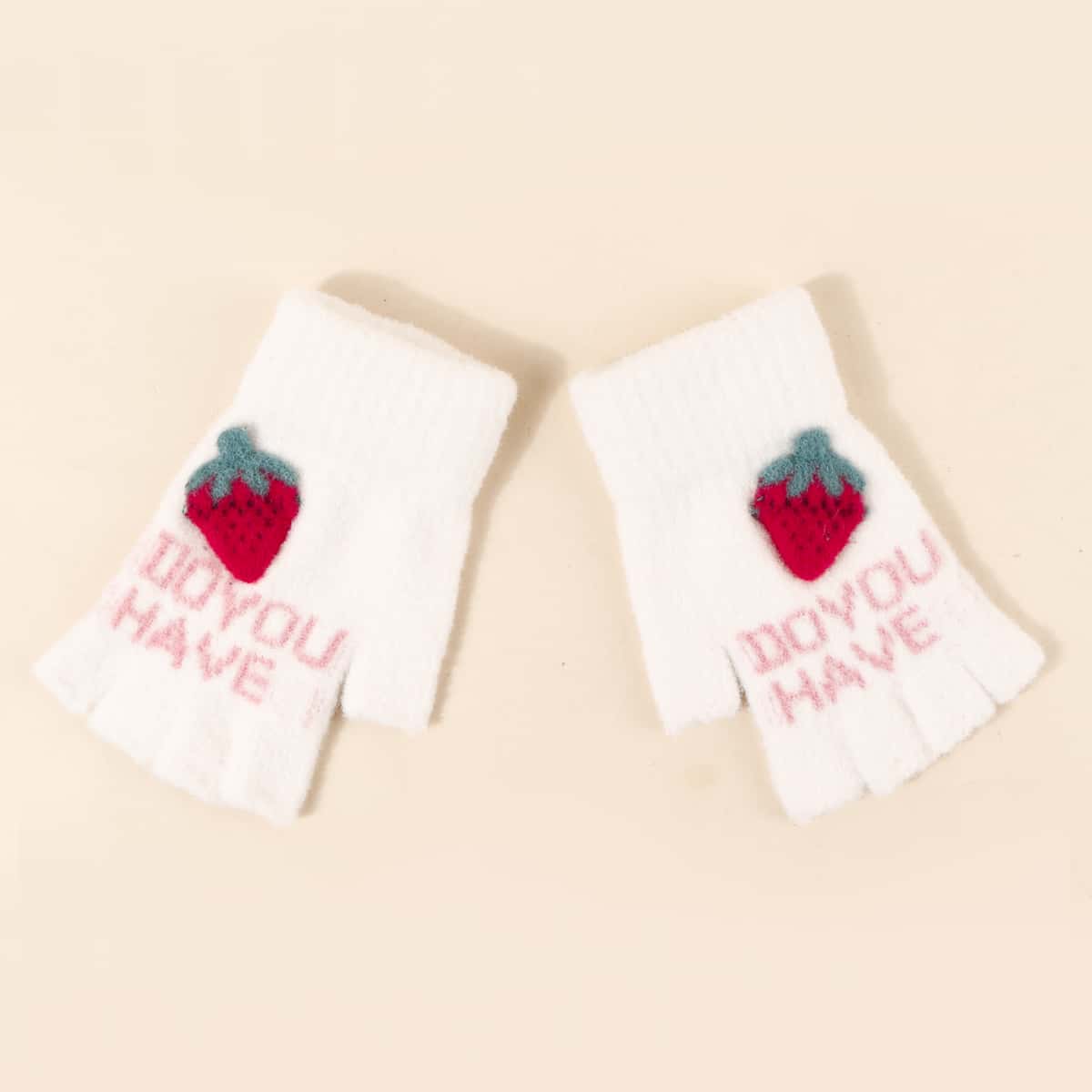 

Strawberry Fingerless Gloves, White