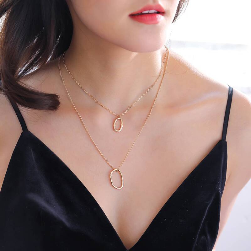 

Open Hoop Layered Chain Necklace, Gold