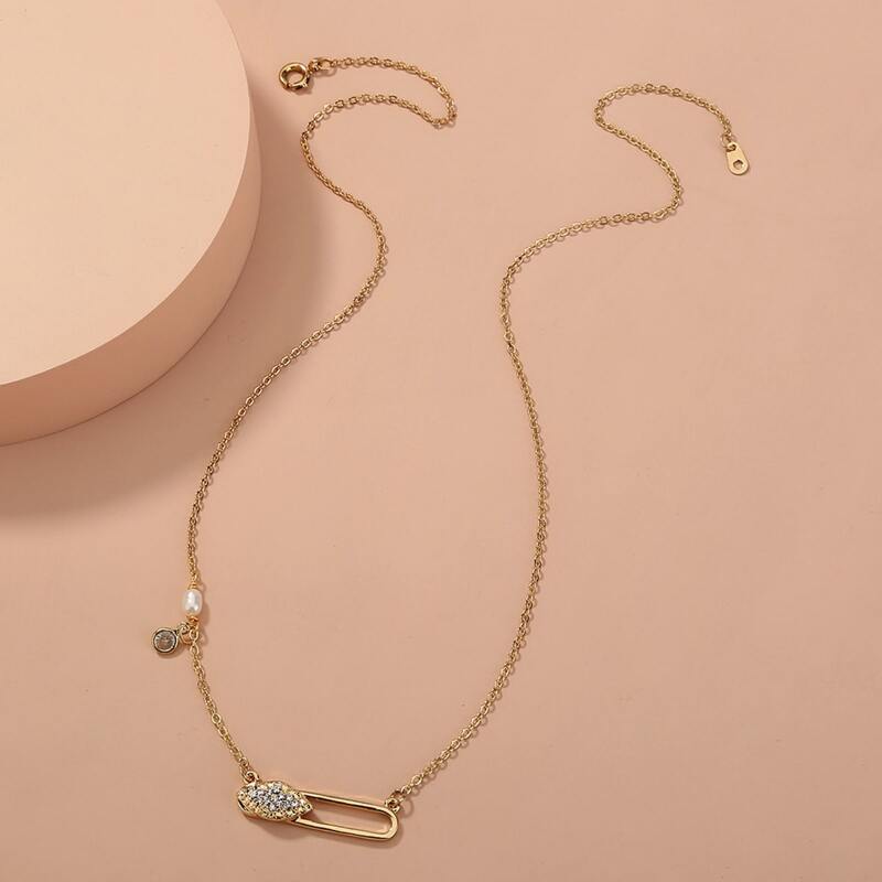 

Safety Pin Charm Necklace, Gold
