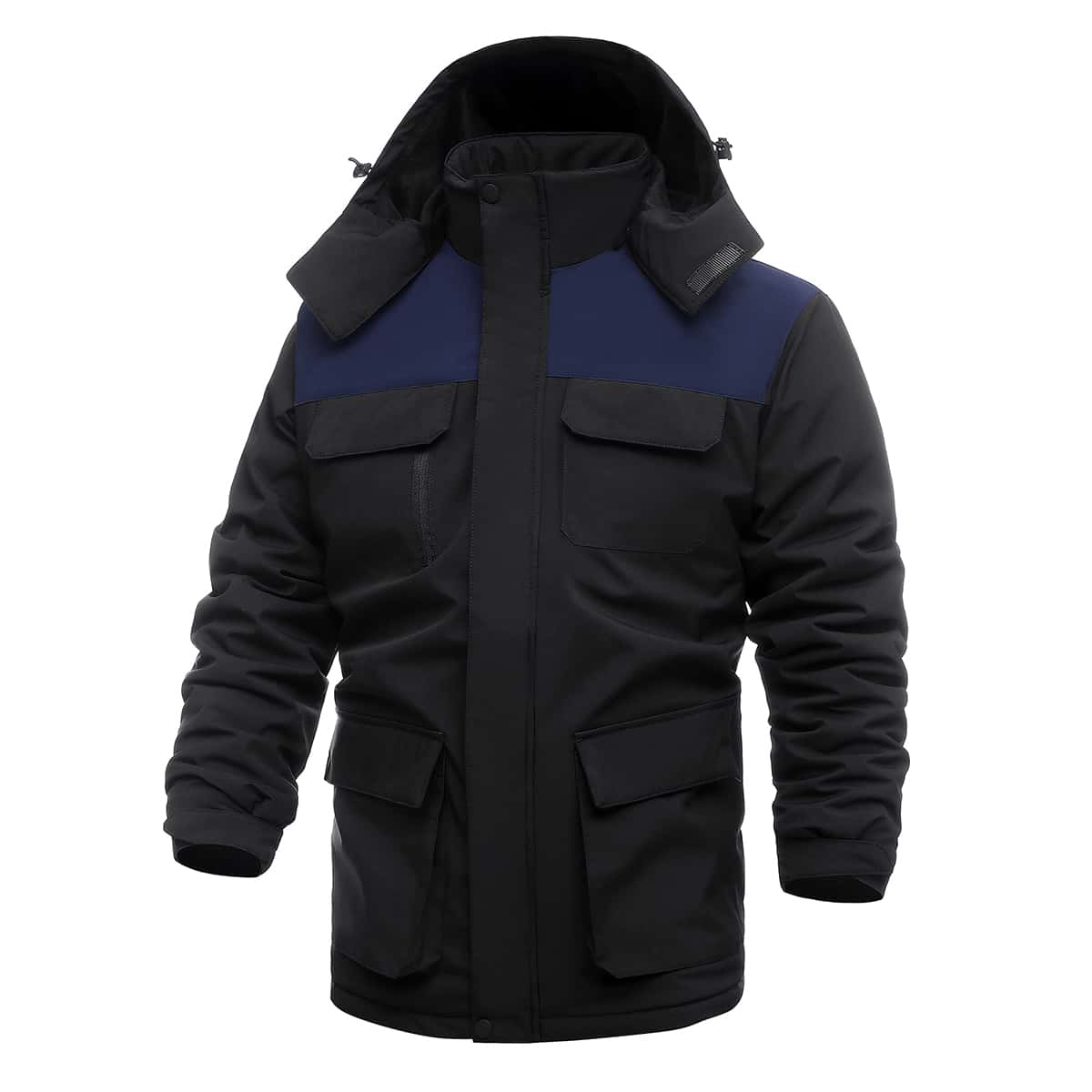 

Guys Color-block Flap Pocket Hooded Coat, Black