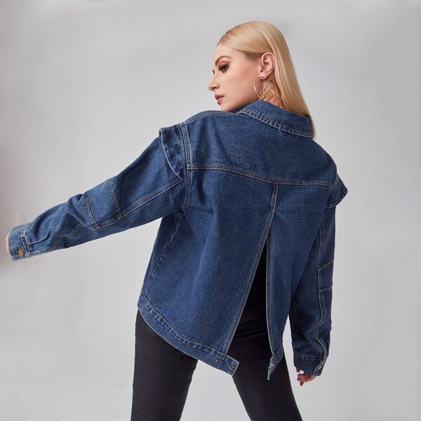 

Plus Split Back Denim Jacket, Dark wash