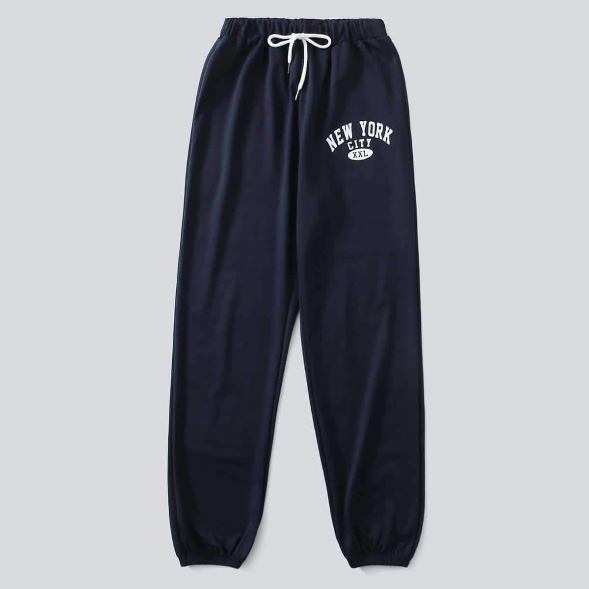 

Letter Drawstring Sweatpants, Navy blue