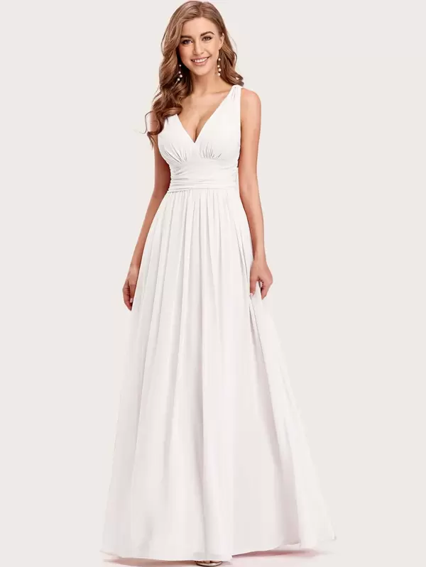 EVER-PRETTY Double V Neck Ruched Wide Waistband Prom Dress