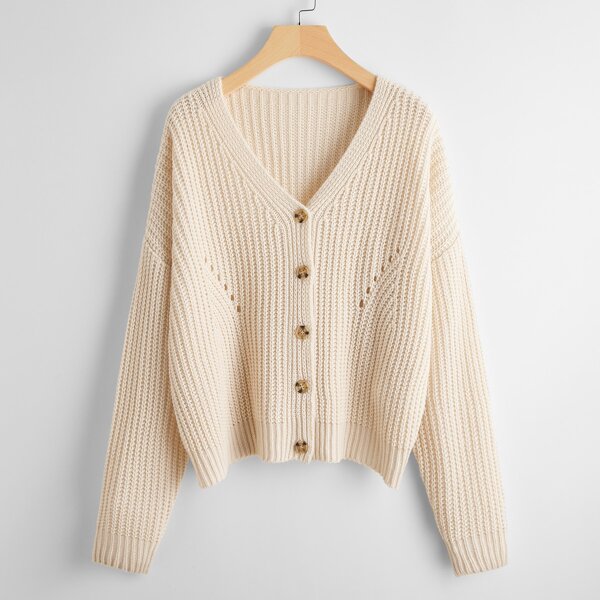 

Drop Shoulder Button Front Cardigan, Apricot