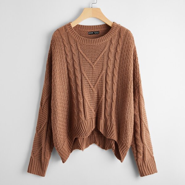 

Solid Drop Shoulder Sweater, Brown