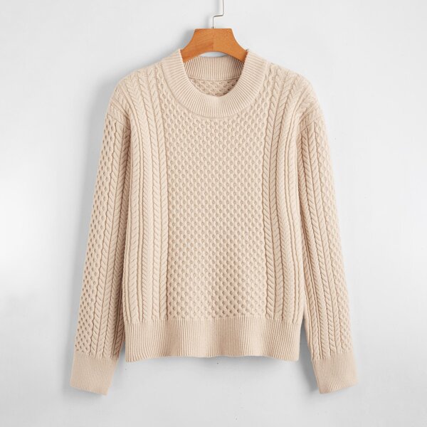 

Solid Cable Knit Sweater, Apricot