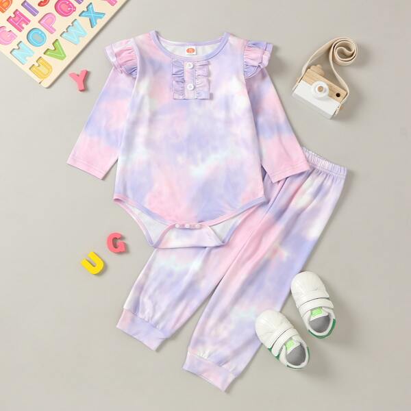 

Baby Girl Tie Dye Ruffle Bodysuit With Joggers, Multicolor