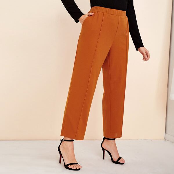 

Plus Elastic Waist Straight Leg Pants, Burnt orange