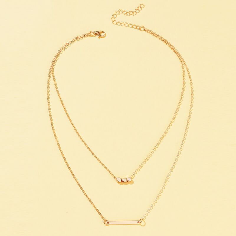 

Bar Pendant Layered Chain Necklace, Gold