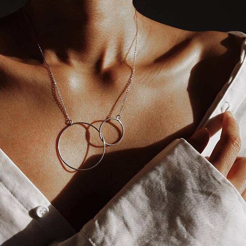 

Double Circle Linked Chain Necklace, Silver