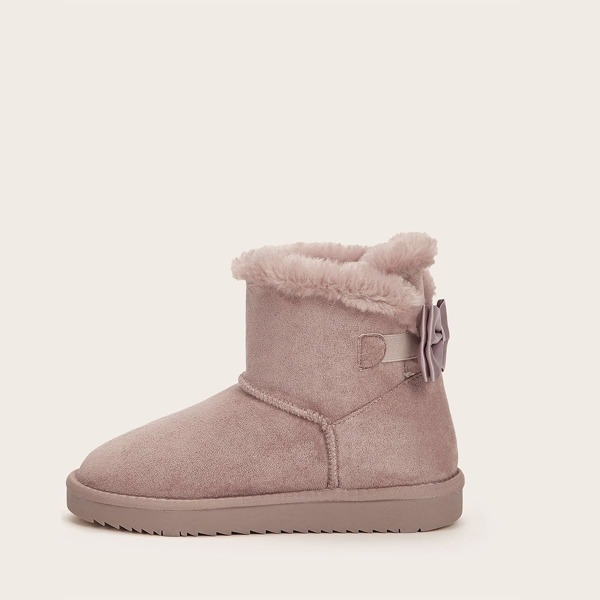 

Bow Decor Fur Lined Ankle Boots, Pink