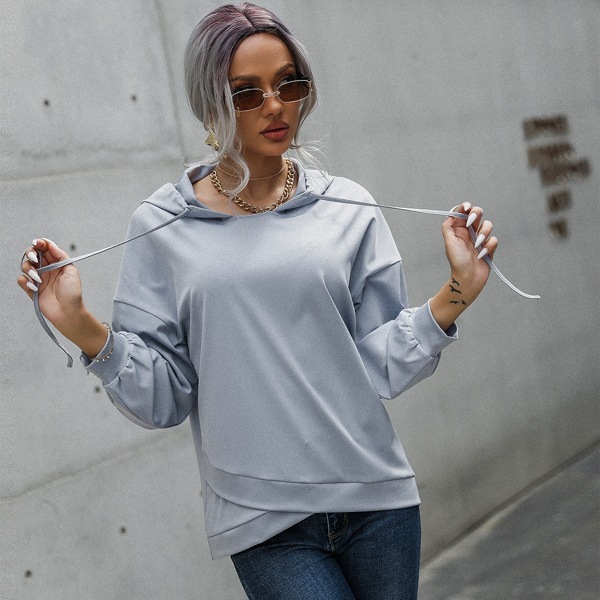 

Solid Drop Shoulder Drawstring Hoodie, Grey