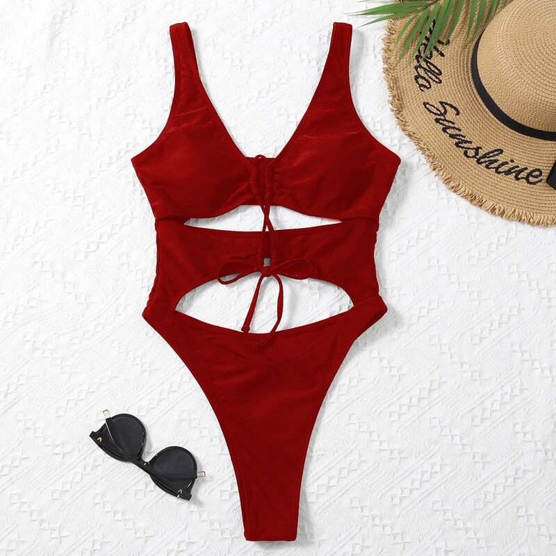 

Cut Out Tie Front One Piece Swimsuit, Burgundy