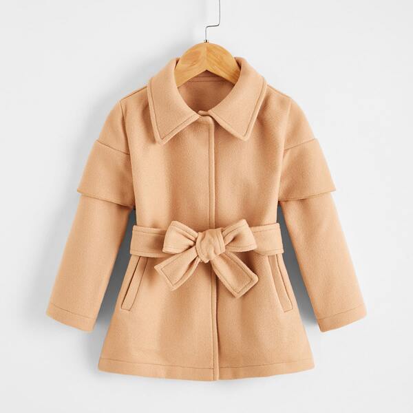 

Toddler Girls Solid Belted Ruffle Trim Overcoat, Apricot