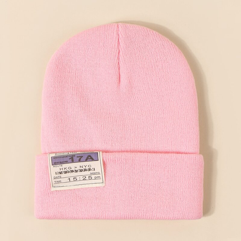 

Letter Patch Knit Beanie, Pink