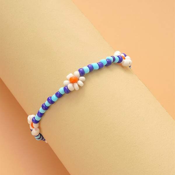 

Girls Flower Decor Beaded Anklet, Multicolor