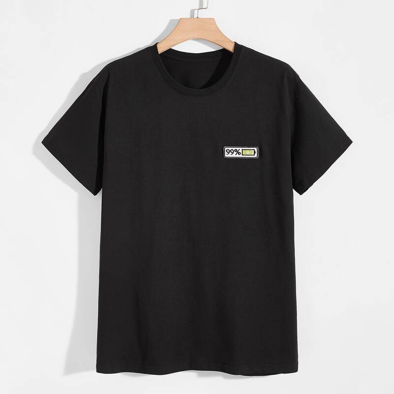 

Men Graphic Patched Short Sleeve Tee, Black