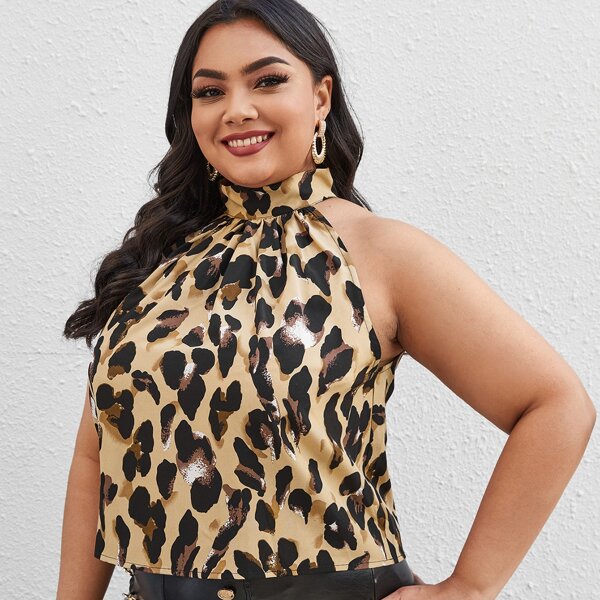 

Plus Allover Print Halter Top, Multicolor