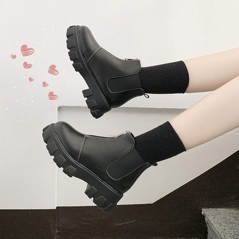 

Front Zip Platform Chelsea Boots, Black