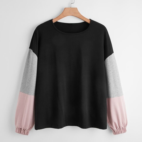 

Plus Color Block Drop Shoulder Sweatshirt, Black