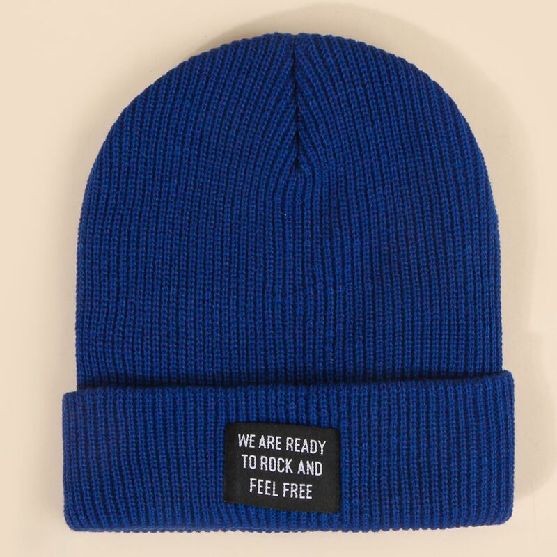 

Slogan Patch Knit Beanie, Royal blue
