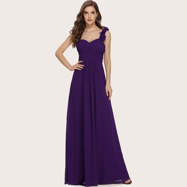 

Ruffle Strap Cross Wrap Ruched Bodice Prom Dress, Purple