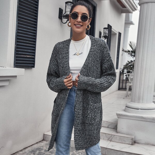 

Open Front Patch Pocket Cardigan, Dark grey