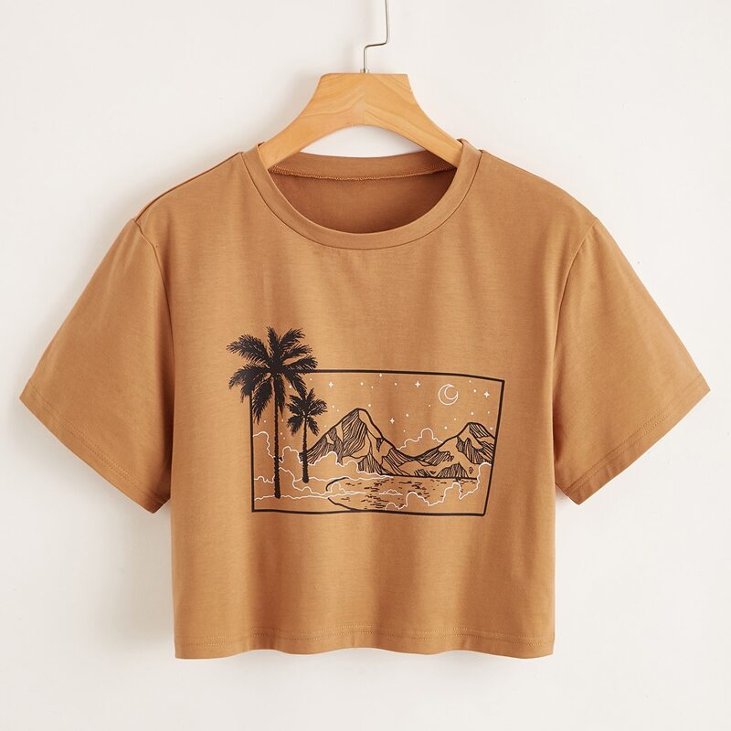 

Tropical Graphic Crop Tee, Brown