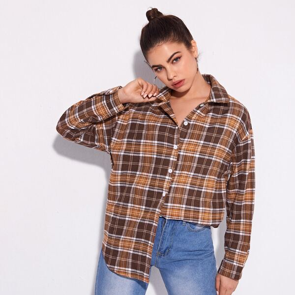 

Drop Shoulder Plaid Blouse, Multicolor