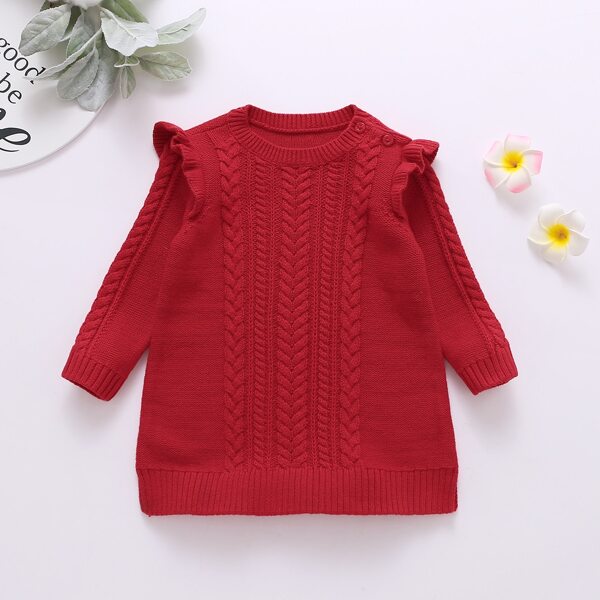 

Toddler Girls Cable Knit Ruffle Trim Sweater, Red