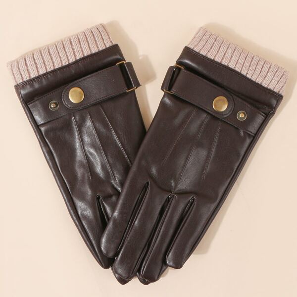 

Men Belt Decor Gloves, Coffee brown