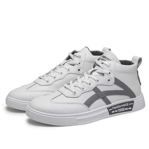 

Men Lace Up Front High Top Skate Shoes, White