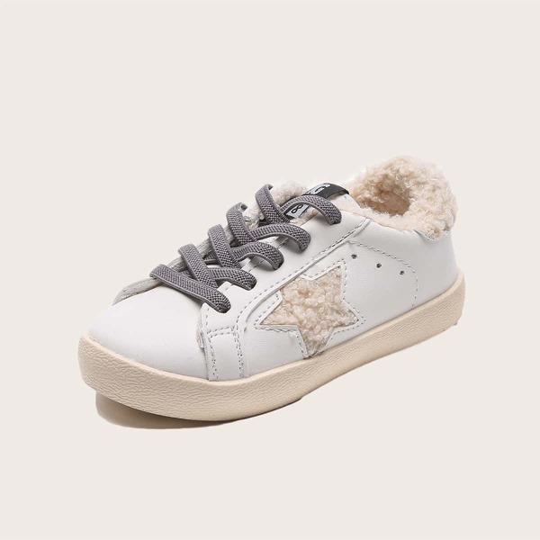 

Girls Star Pattern Low Top Warm Sneakers, White
