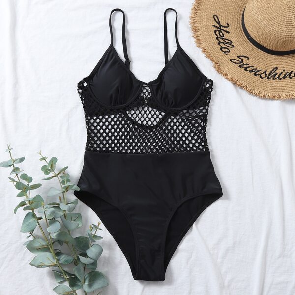 

Hollow Out Underwire One Piece Swimsuit, Black