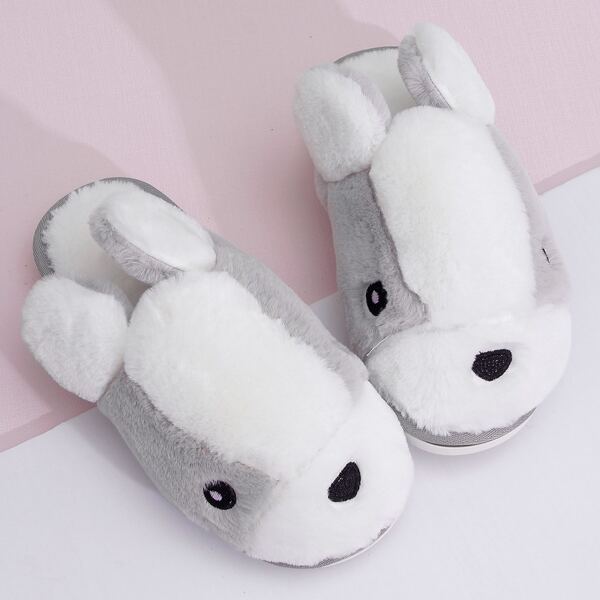 

Cartoon Shaped Fluffy Slippers, Grey